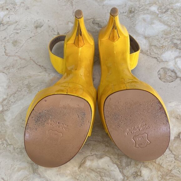 Stuart Weitzman Miss Jane Yellow Patent Leather Platform High Heel Sandals - Picture 11 of 14